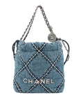 Pre-Loved Chanel 22 Tote Quilted Denim Mini with Silver Hardware, Blue