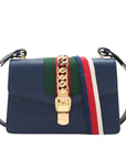 Pre-Loved Sylvie Shoulder Bag Leather Small with Gold Hardware, Navy Blue