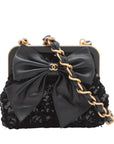 Pre-Loved Sequin Bow Kiss-Lock Bag Shoulder Bag Sequin Mini with Gold Hardware, Black