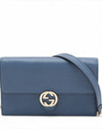 Pre-Loved Interlocking G Wallet on Chain Crossbody Bag Leather with Gold Hardware, Blue
