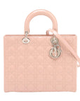 Pre-Loved Lady Dior Handbag Cannage Patent Leather Large with Silver Hardware, Pink