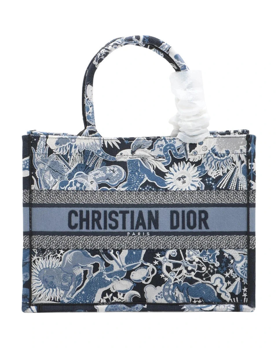 Pre-Loved Book Tote Tote Canvas Embroidered Medium, Blue and White