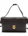 Pre-Loved Andiamo Crossbody Bag Intrecciato Leather Small with Gold Hardware, Dark Brown