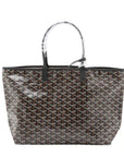 Pre-Loved Saint Louis Tote Goyardine Chevron Coated Canvas GM with Silver Hardware, Black/Brown