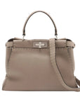 Pre-Loved Peekaboo Handbag Leather Regular with Silver Hardware, Taupe