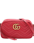 Pre-Loved GG Marmont Matelassé Camera Bag Crossbody Bag Quilted Leather Small with Aged Gold Hardware, Red