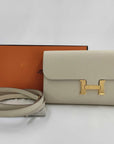 Pre-Loved Constance Long To Go Wallet Crossbody Bag Leather with Gold Hardware, Cream