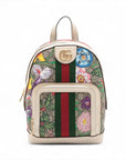 Pre-Loved Ophidia GG Flora Backpack Monogram Coated Canvas Small with Gold Hardware, Beige Ebony with Floral Multicolor