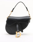 Pre-Loved Saddle Shoulder Bag Leather Mini with Gold Hardware, Black