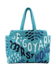Pre-Loved Beach Tote Terry Cloth Graffiti Logo Print with Silver Hardware, Turquoise