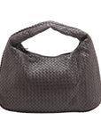 Pre-Loved Veneta Shoulder Bag Intrecciato Leather Medium with Silver Hardware, Dark Brown
