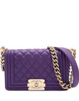 Pre-Loved Boy Shoulder Bag Quilted Leather Old Medium with Gold Hardware, Purple
