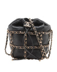 Pre-Loved Chain Cage Drawstring Bucket Bag Leather Mini with Gold Hardware, Black
