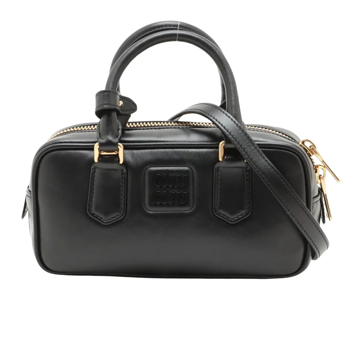 Pre-Loved Bowling Bag Handbag Leather Mini with Gold Hardware, Black