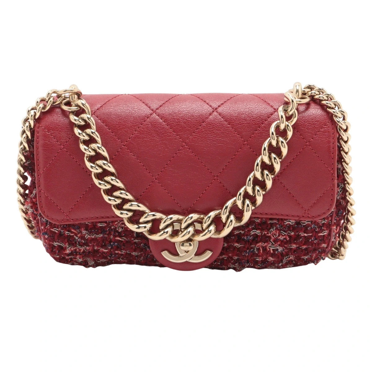 Pre-Loved Flap Bag Shoulder Bag Quilted Leather Mini with Gold Hardware, Red