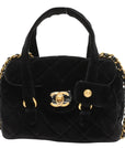Pre-Loved Bowling Bag Handbag Quilted Velvet Mini with Aged Gold Hardware, Black