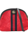 Pre-Loved Ophidia Crossbody Bag Suede Small with Gold Hardware, Red