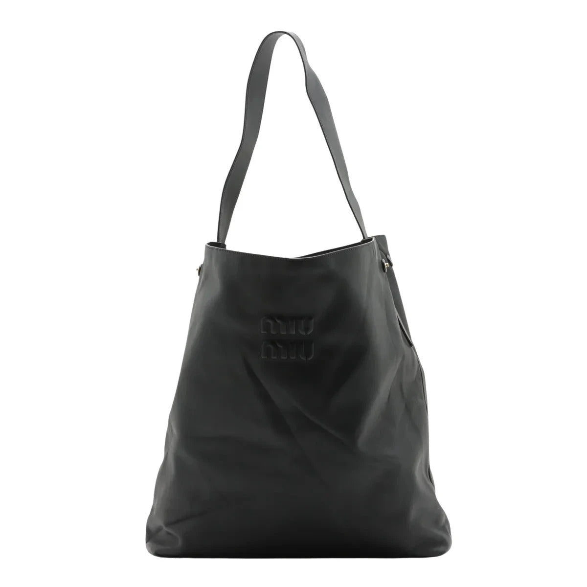 Pre-Loved Nappa Leather Hobo Shoulder Bag Leather with Gold Hardware, Black