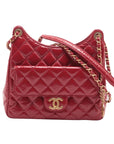 Pre-Loved Quilted Hobo Shoulder Bag Quilted Patent Leather with Aged Gold Hardware, Red