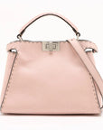 Pre-Loved Peekaboo Selleria Handbag Leather Mini with Silver Hardware, Pink