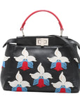 Pre-Loved Peekaboo Handbag Floral Leather Mini with Silver Hardware, Black
