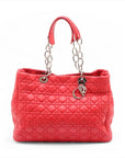 Pre-Loved Lady Dior Soft Shopping Tote Cannage Leather Large with Silver Hardware, Red