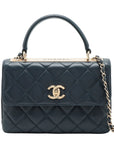 Pre-Loved Trendy CC Handbag Quilted Leather Small with Gold Hardware, Navy