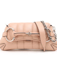 Pre-Loved Horsebit Chain Shoulder Bag Quilted Leather Small with Silver Hardware, Pink