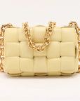 Pre-Loved Chain Cassette Shoulder Bag Intrecciato Leather with Gold Hardware, Pale Yellow