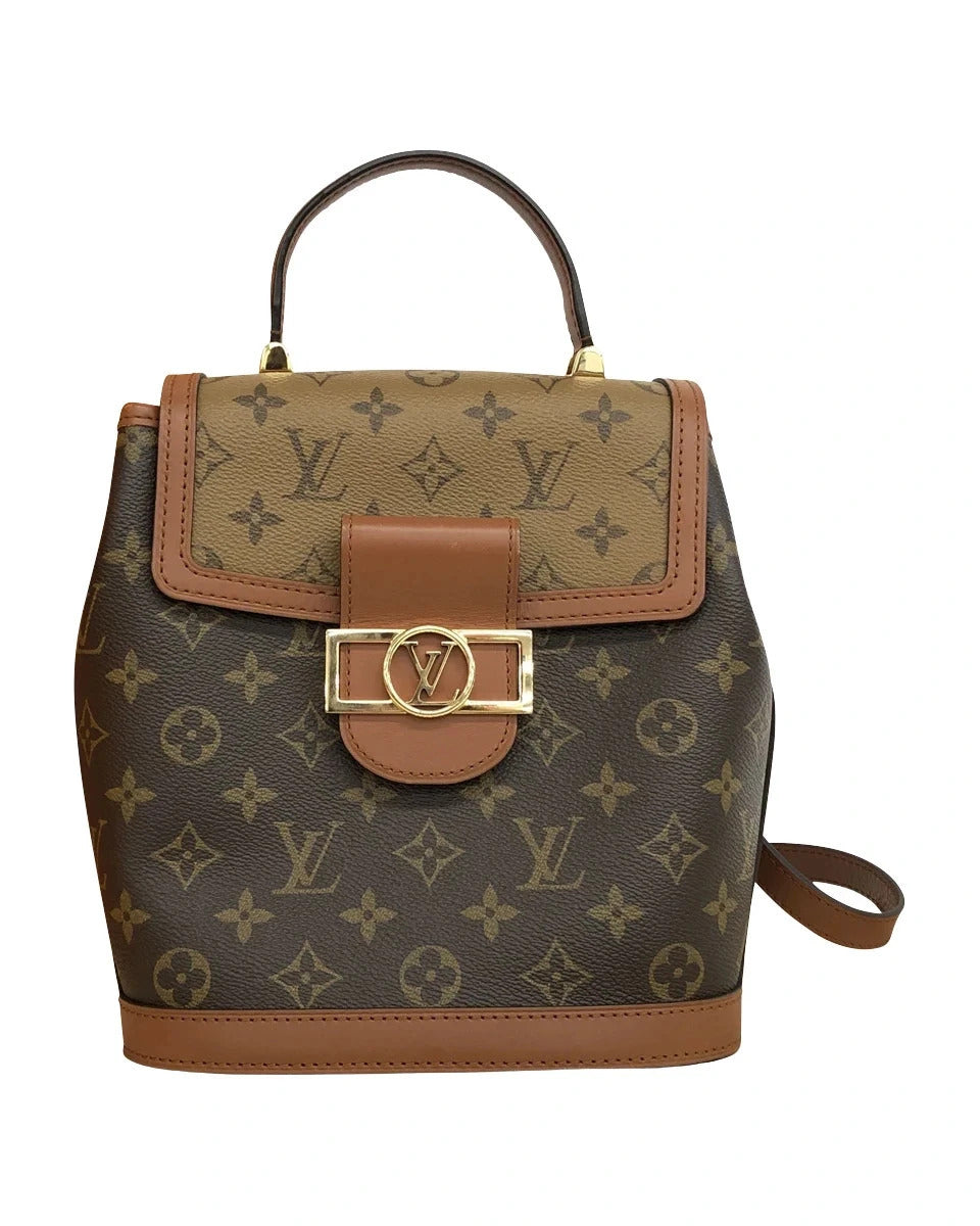 Pre-Loved Dauphine Backpack Monogram Coated Canvas PM with Gold Hardware, Brown