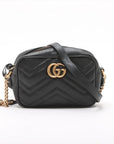 Pre-Loved GG Marmont Matelassé Camera Bag Crossbody Bag Quilted Leather Mini with Aged Gold Hardware, Black