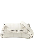 Pre-Loved Horsebit Chain Shoulder Bag Quilted Leather Small with Silver Hardware, White