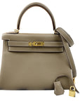 Pre-Loved Kelly Handbag Leather 28 with Gold Hardware, Etoupe