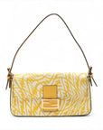 Pre-Loved Baguette Shoulder Bag FF Vertigo Coated Canvas with Gold Hardware, Yellow and White