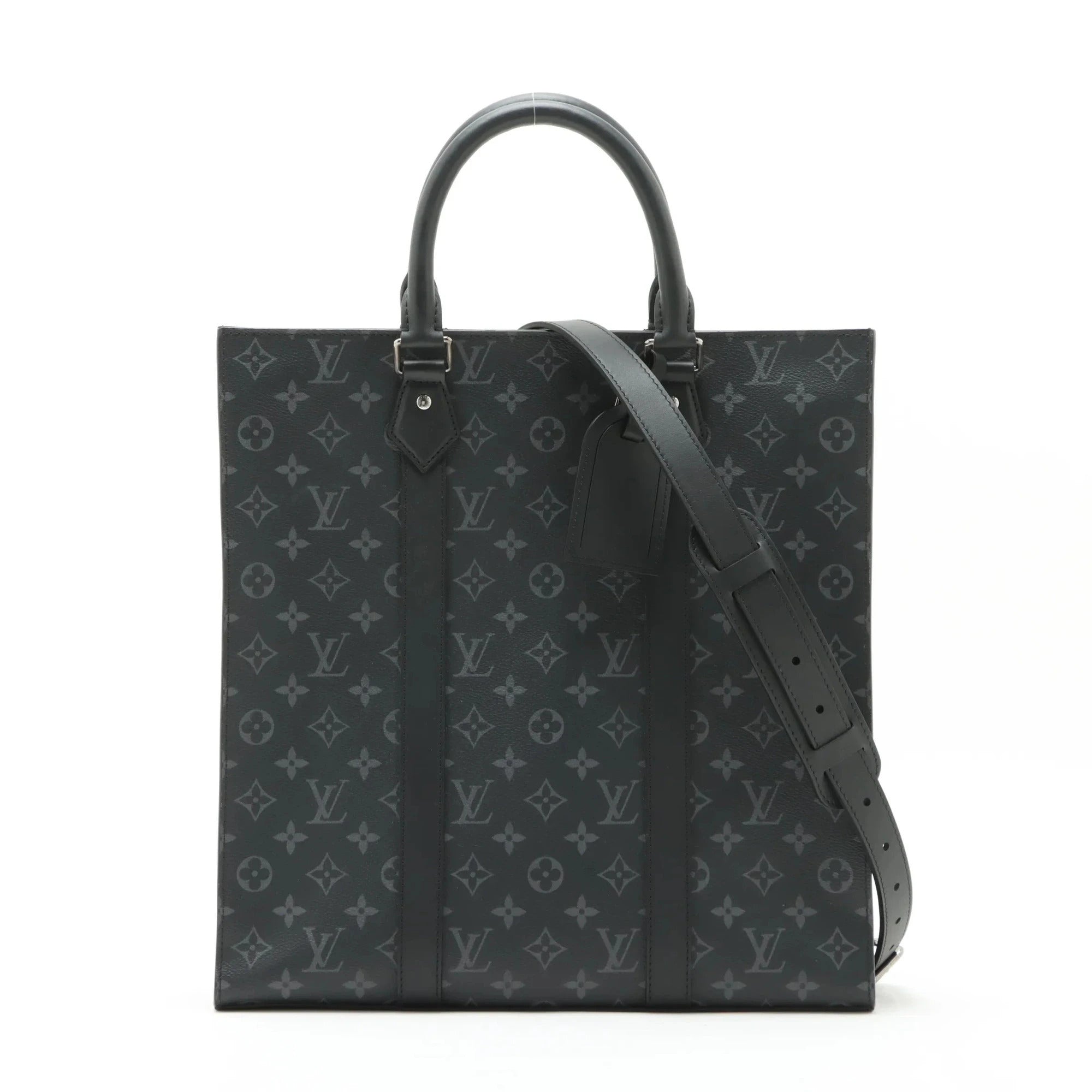 Pre-Loved Sac Plat Tote Monogram Coated Canvas with Silver Hardware, Black