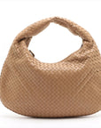 Pre-Loved Veneta Shoulder Bag Intrecciato Leather Medium with Silver Hardware, Beige