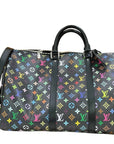 Pre-Loved Keepall Bandoulière Travel Bag Monogram Coated Canvas 50 with Silver Hardware, Black Multicolor