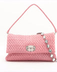 Pre-Loved Matelassé Crystal Cloquè Shoulder Bag Quilted Leather with Silver Hardware, Pink