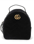 Pre-Loved GG Marmont Backpack Quilted Velvet Mini with Aged Gold Hardware, Black