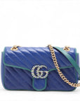 Pre-Loved GG Marmont Shoulder Bag Quilted Leather Small with Gold Hardware, Blue
