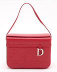 Pre-Loved Lady Dior Vanity Handbag Cannage Leather Mini with Silver Hardware, Red