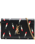 Pre-Loved Kate Chain Wallet Crossbody Bag Lipstick Print Leather Small with Gold Hardware, Black