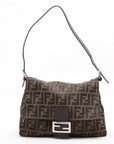 Pre-Loved Mamma Baguette Shoulder Bag Zucca Coated Canvas with Silver Hardware, Brown/Tobacco