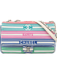 Pre-Loved Coco Stripe Flap Shoulder Bag Striped Canvas with Silver Hardware, Multicolor