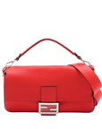 Pre-Loved Baguette Shoulder Bag Leather with Silver Hardware, Red
