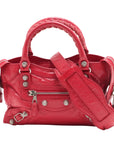 Pre-Loved Classic City Handbag Leather Mini with Silver Hardware, Red