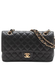 Pre-Loved Classic Double Flap Shoulder Bag Quilted Leather Medium with Gold Hardware, Black