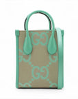 Pre-Loved Jumbo GG Mini Tote Tote Monogram Coated Canvas Mini with Gold Hardware, Beige and Green