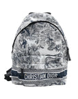 Pre-Loved DiorTravel Backpack Toile de Jouy Coated Canvas Medium with Black Hardware, White and Navy Blue