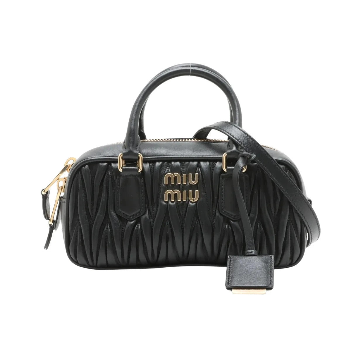 Pre-Loved Matelassé Bowling Bag Handbag Quilted Leather Mini with Gold Hardware, Black